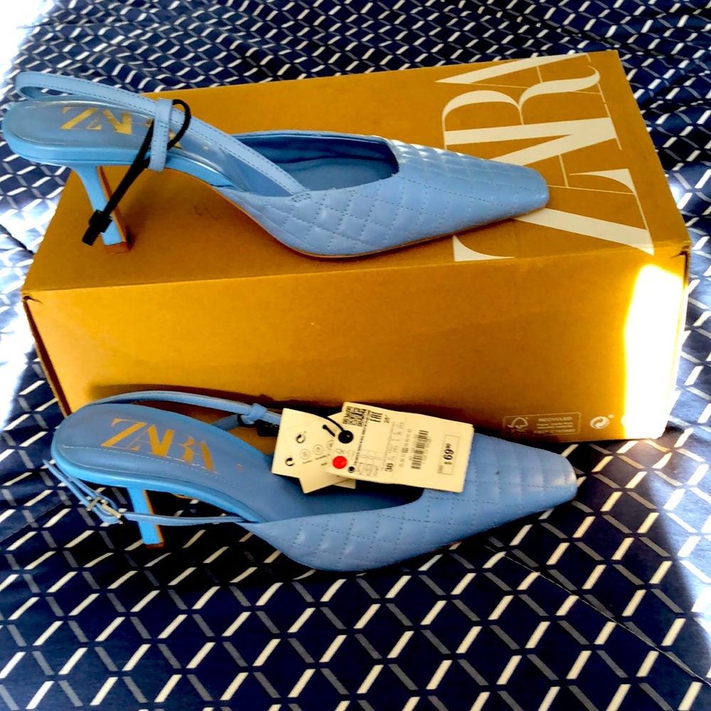 Zara blue leather sling backs